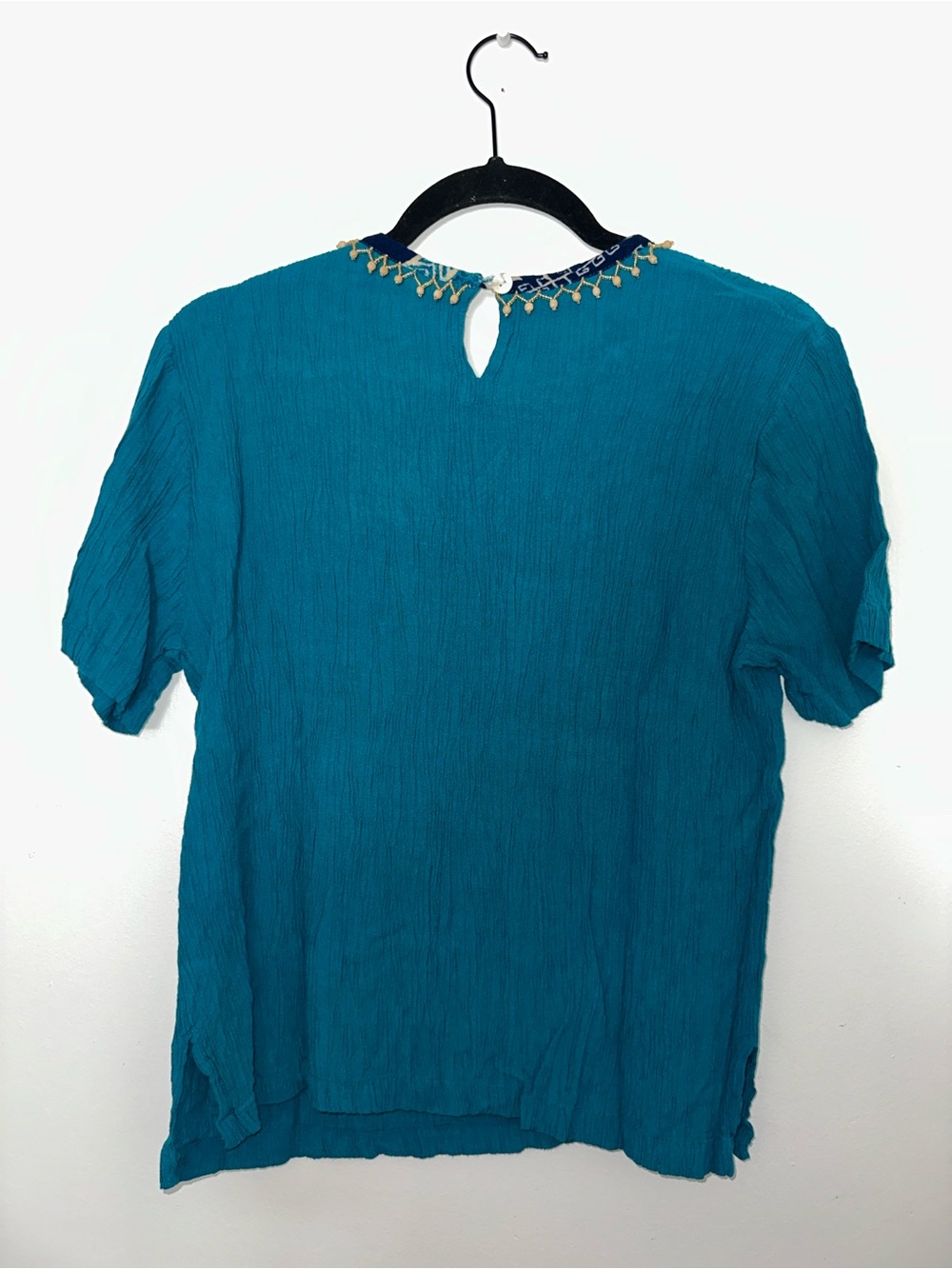 Women's Teal Short-Sleeve Embellished Neck Top - Picture 3 of 4